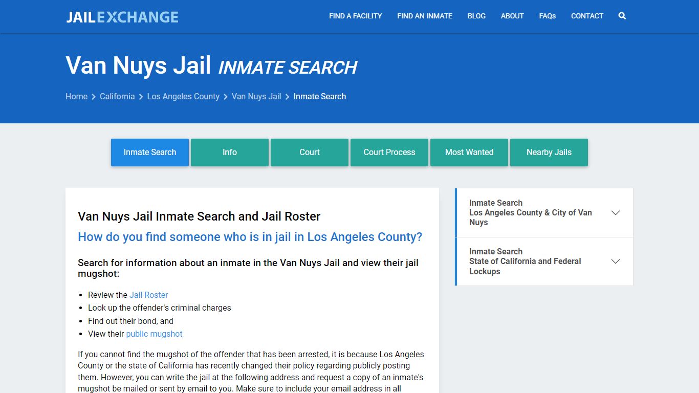 Inmate Search: Roster & Mugshots - Van Nuys Jail, CA